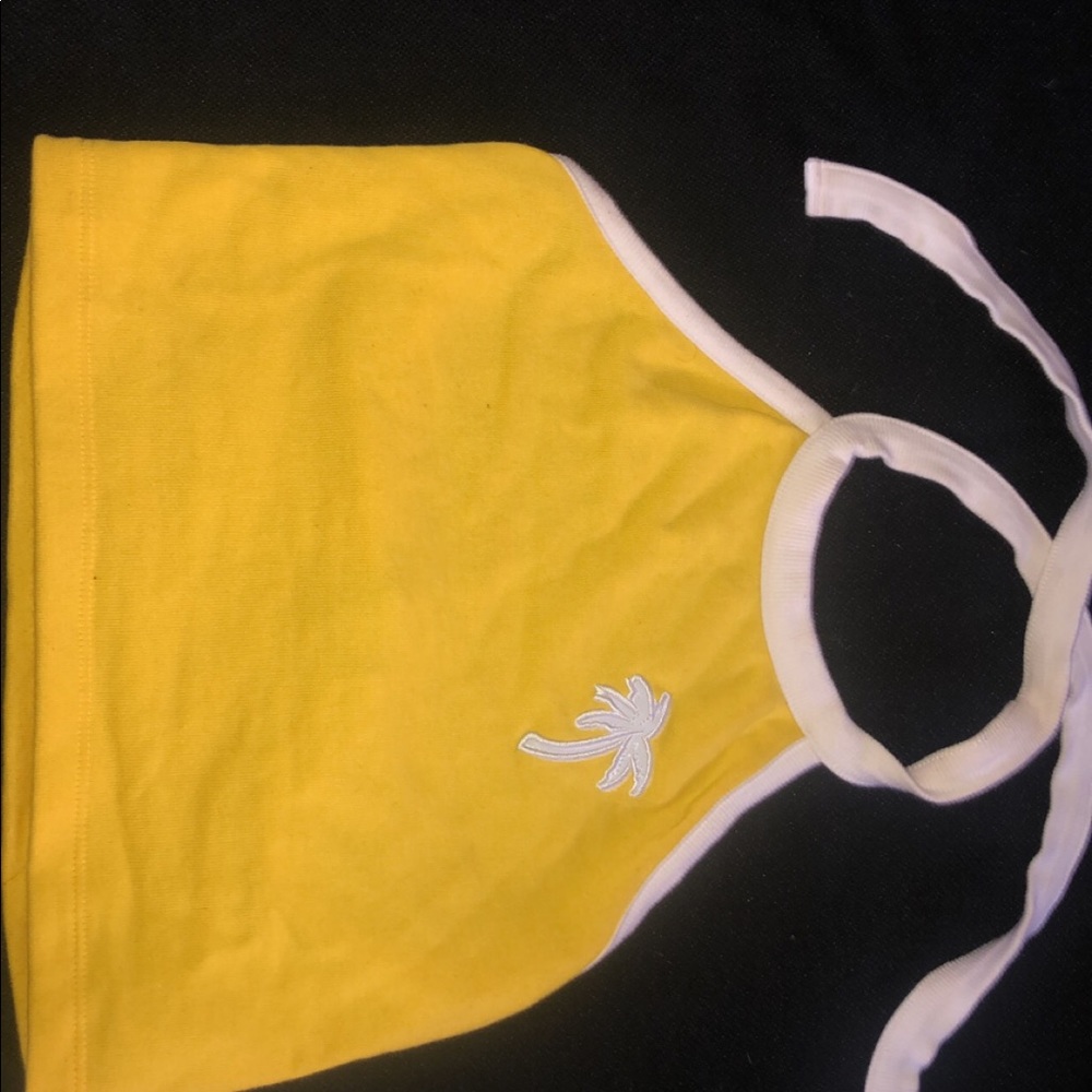 Yellow crop top with palm tree